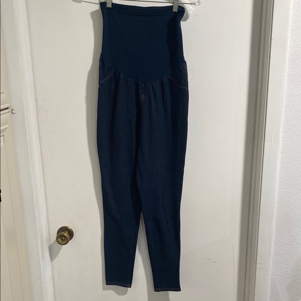Navy Blue Skinny Pants with High Waist and Tapered Legs